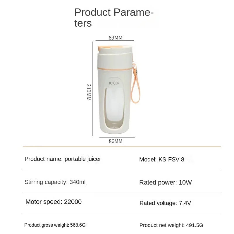 Vaso Mezclador Portátil, Recargable por USB. Para Smoothies y Batidos, Tamaño Personal. Máquina Extractora de Frutas